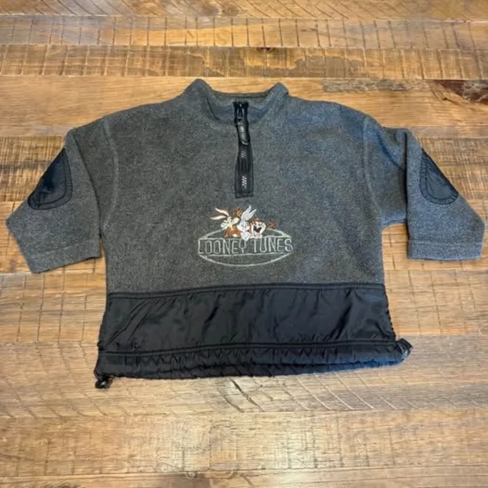 90's Vintage WB Studio Store Looney Tunes fleece quarter zip pullover 3T